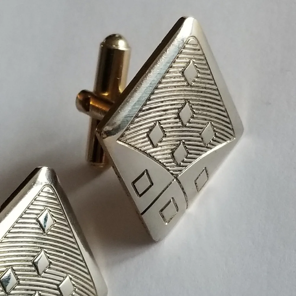 Vintage Diamond shaped cufflinks gold tone cuff links texture